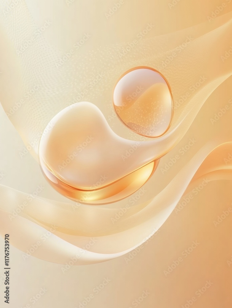 Poster Organic shapes create a mesmerizing display of glowing water droplets in a tranquil setting. Generative AI