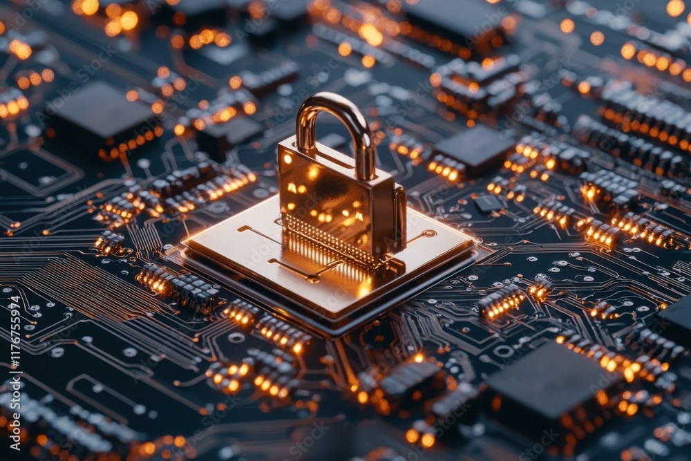 Poster cybersecurity design focused on user experience in digital technology circuit board environment macr