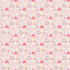 Seamless repeat pattern, cute design for kids, nursery, background, colourful Vector illustration