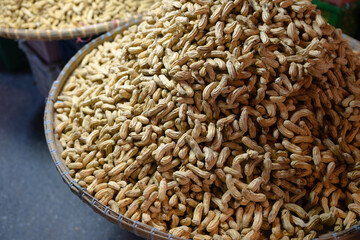 A large pile of boiled peanuts for sale in the market in Thailand ..