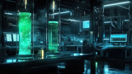 High-Tech Laboratory with Glowing Test Tubes and Advanced Research Equipment &ndash; Futuristic Science Concept