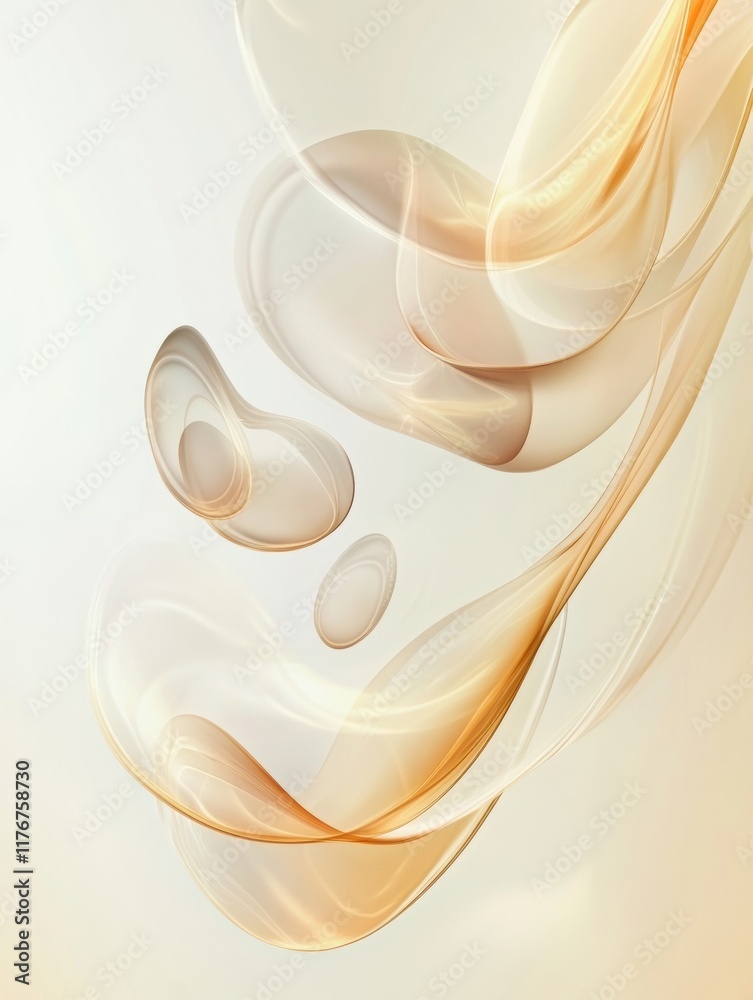 Poster abstract organic shapes evoke water droplets with glowing elements in a semi transparent arrangement