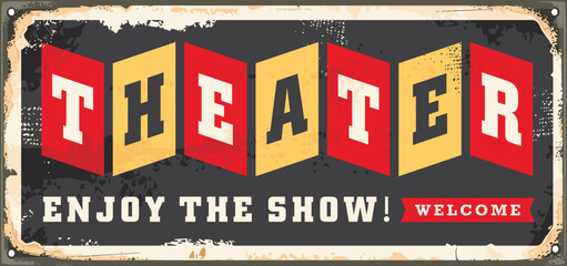 Theater retro sign design. Cinema vector advertisement.