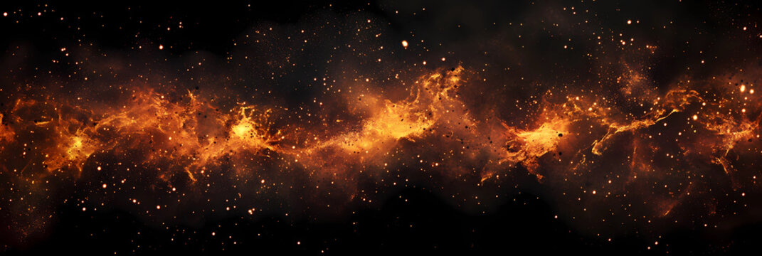 A long, orange line of stars with a lot of fire and smoke