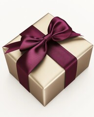 Fototapeta premium Elegantly wrapped gift box with a deep burgundy ribbon, perfect for special occasions.