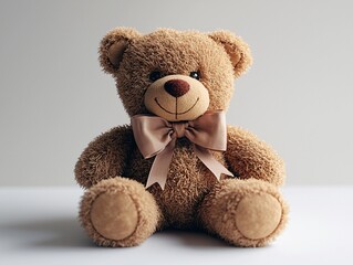 Adorable Brown Teddy Bear with Bow Soft Plush Toy Child s Plaything Studio Shot