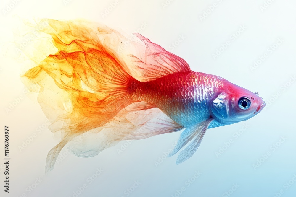 Aufkleber an artistic representation of a golden fish swimming through a swirl of colorful, flowing smoke, mer