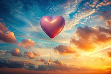 Fototapeta premium Romantic paper art: a couple's love soars amidst floating hearts, a Valentine's Day sky.