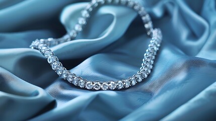 Fototapeta premium An elegant diamond tennis bracelet is draped across a plush fabric