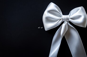 Elegant white satin ribbon bow on black background. (1)