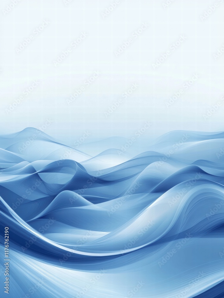 Leinwandbilder Abstract representation of flowing ocean waves in soft blue tones with a serene atmosphere. Generative AI
