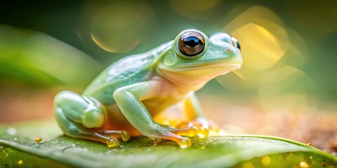 Obraz premium Subtle green glass frog, minimalist nature photography; vintage amphibian art.
