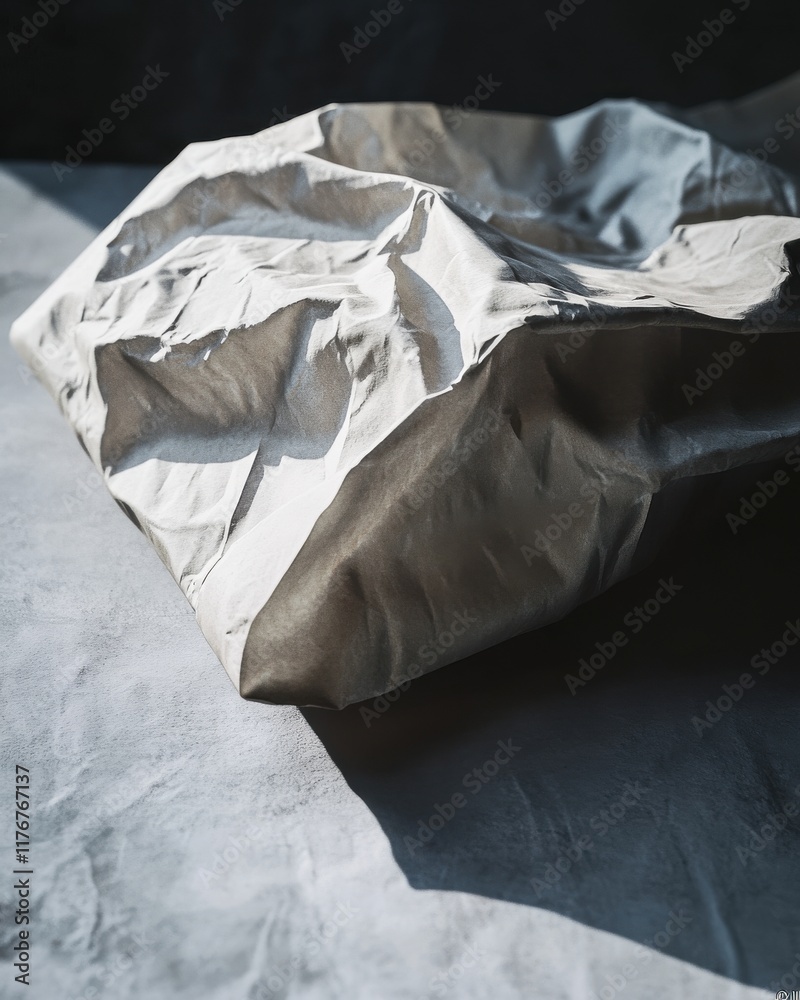 Poster abstract close-up of crumpled paper creating a textured interplay of light and shadow.