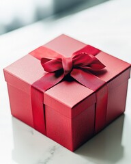 A beautifully wrapped red gift box tied with a satin ribbon, perfect for any occasion.