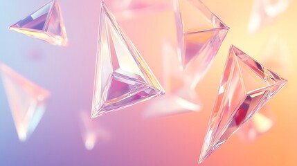 Ethereal Geometry: A Series of Transparent Floating Triangles on a Soft Gradient Background