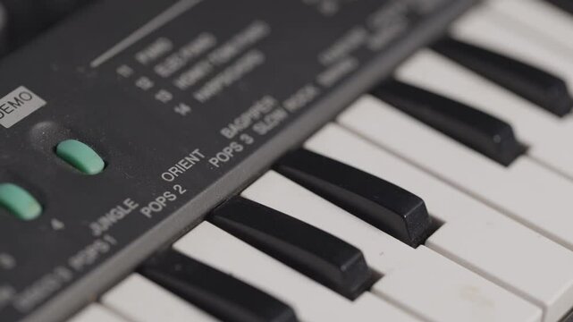 Vintage casio electronic keys piano details, keyboard, Closeup view
