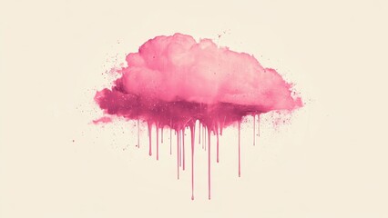 Colorful pink cloud with artistic watercolor splashes and drips