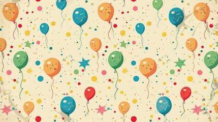 Seamless pattern with balloons, stars and confetti. illustration