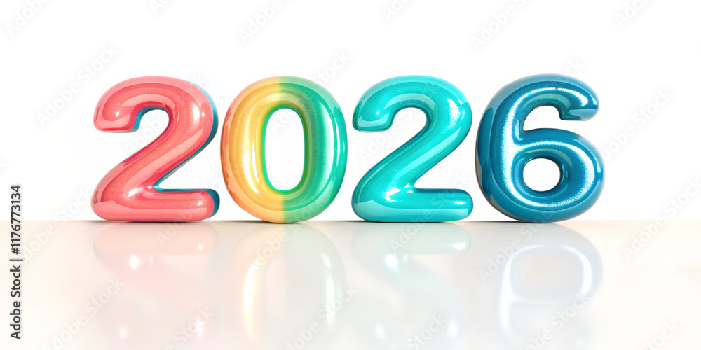 Wall mural 2026 new year 3d text isolated. cut-out with clipping path.