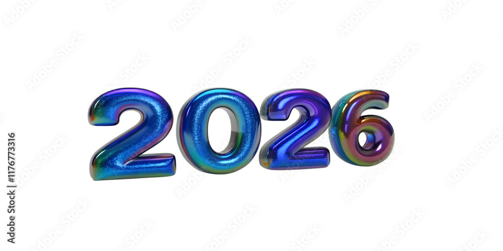 Wall mural 3d iridescent year 2026 numbers with a colorful finish