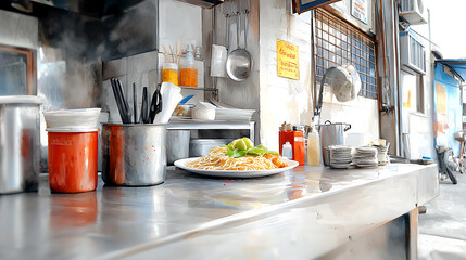 Delicious street food preparation local eatery gastronomic delight urban kitchen close-up view culinary culture