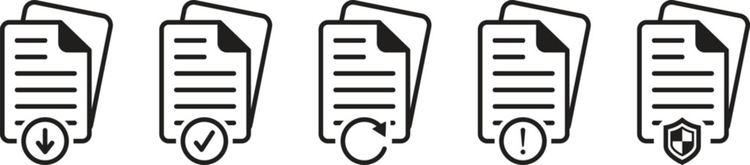 Notification document collection icons information about download system, allow, approve, reset, refresh, warning, and security