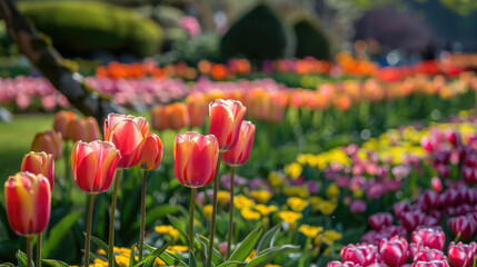 red and white tulips in spring