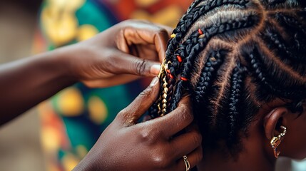A woman is braiding a woman's hair