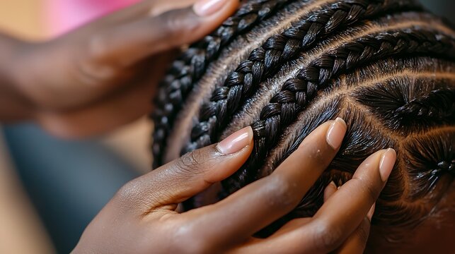 A woman is braiding a woman's hair
