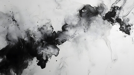 Ink wash ambiance, an abstract black and white with hints of copper details, fluid shapes, and a sense of motion.