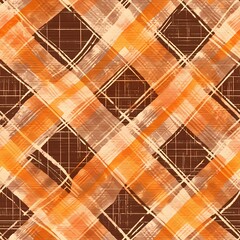 Abstract Brown and Orange Plaid Pattern 
