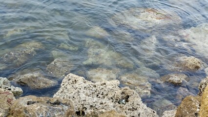 Clear Shallow Water Rocks Coastal Scene Calm Ocean Texture