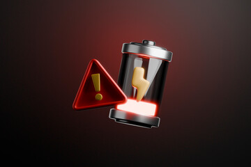 Low battery symbol with warning icon over dark background