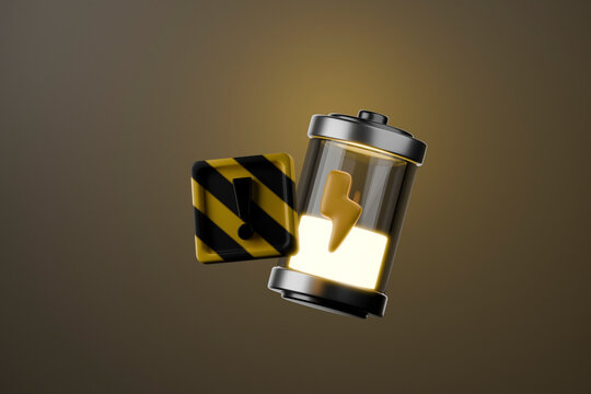 Low battery symbol with warning icon against dark background