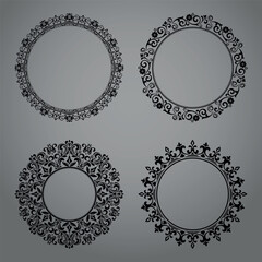 Set of decorative frames Elegant vector element for design in Eastern style, place for text. Floral black and gray borders. Lace illustration for invitations and greeting cards