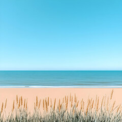 Seascape Illustration: Beach Grass and Ocean