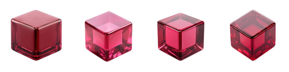 Stunning arrangement of shimmering translucent red glass cubes in a modern geometric display  Luxurious premium decor objects with reflective glossy surfaces and captivating perspectives