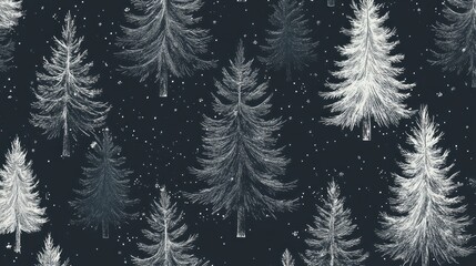 Obraz premium Seamless pattern of hand-drawn winter trees on dark background.