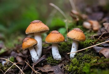 A close-up of various types of fungi growing on a tree in the forest