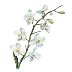 Fototapeta premium Elegant Branch of White Orchids Perfect for Decoration on transparent background