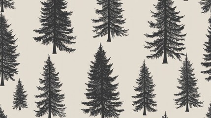 Obraz premium Seamless pattern of dark evergreen trees on a light beige background. (1)