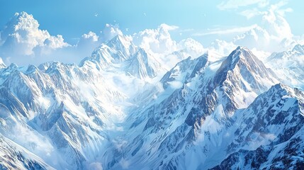 Fototapeta premium Majestic Snow Capped Mountains Under a Blue Sky