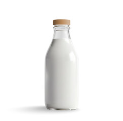 Realistic Glass Milk Bottle with Wooden Cap Perfect for Dairy Branding, Packaging Design, and Advertising Mockups