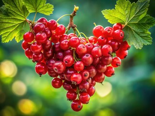 Isolated heart-shaped red currant branch, panoramic view. Vibrant berries, nature's stock photo.