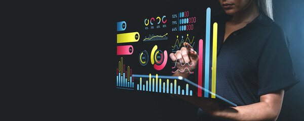 Modern data visualization with interactive holographic charts an