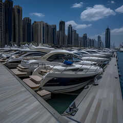 Luxury Yachts Docked Cityscape Photo