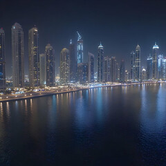 Obraz premium Night Cityscape Photo - Skyline, Buildings, Lights