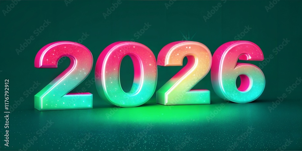Wall mural 3d iridescent 2026 numbers with a colorful finish
