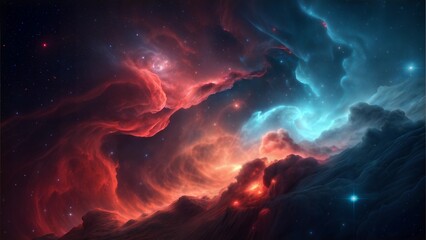 Fototapeta premium Abstract Smoky Battlefield Background with Red and Blue Light Effects for Military and Disaster Themes