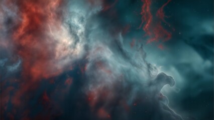 Fototapeta premium Abstract Smoky Battlefield Background with Red and Blue Light Effects for Military and Disaster Themes